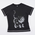 Damen T-Shirt mit kreativem Katzenmotiv R&B
