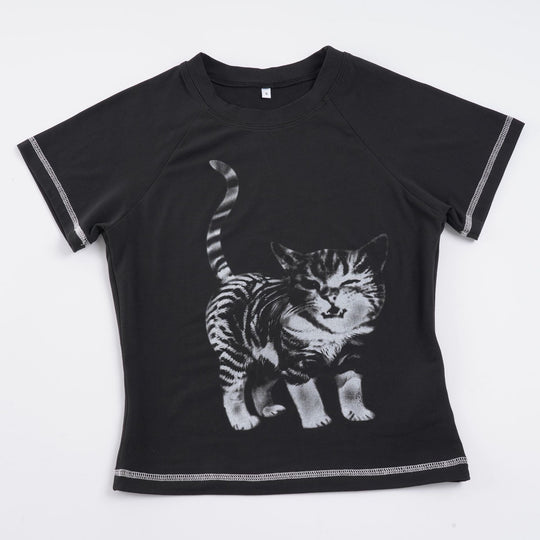 Damen T-Shirt mit kreativem Katzenmotiv R&B