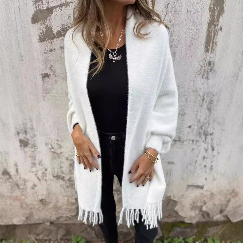 Damen Strickmantel mit Fransen R&B
