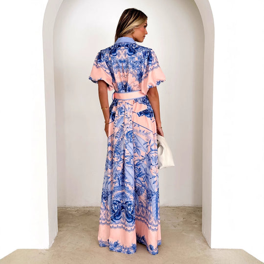 Damen Maxi-Kleid mit floralem Muster und eleganten Rüschen R&B