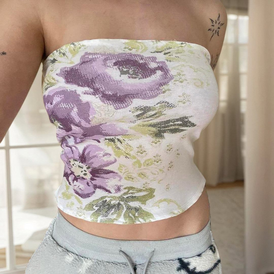 Damen Bandeau-Top mit floraler Stickerei und elastischer Passform R&B