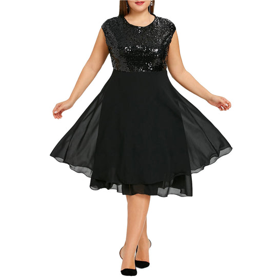 Damen Elegantes Cocktailkleid mit schimmerndem Oberteil und schwingendem Rock R&B