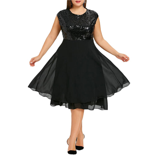 Damen Elegantes Cocktailkleid mit schimmerndem Oberteil und schwingendem Rock R&B