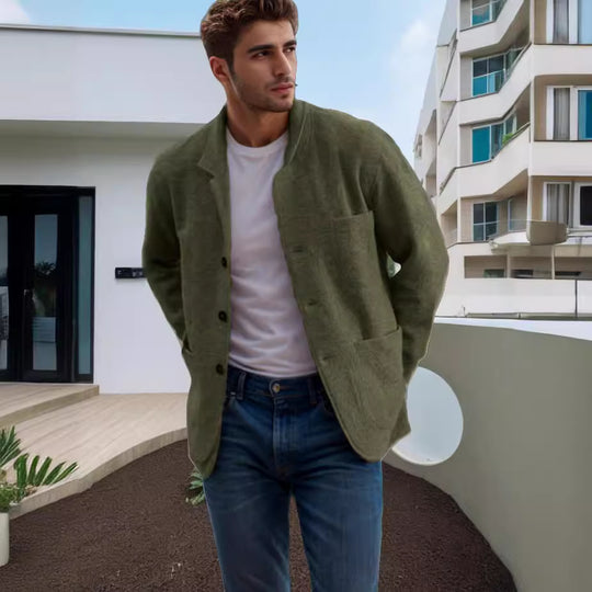 Herren lässige Wolljacke mit praktischen Taschen und Knopfverschluss R&B