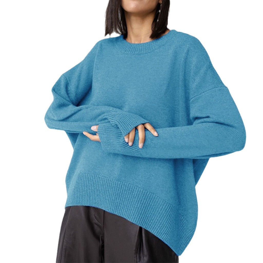 Damen Oversized Pullover mit feinem Strickmuster und breiten Bündchen R&B