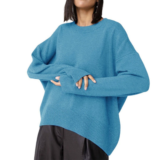 Damen Oversized Pullover mit feinem Strickmuster und breiten Bündchen R&B