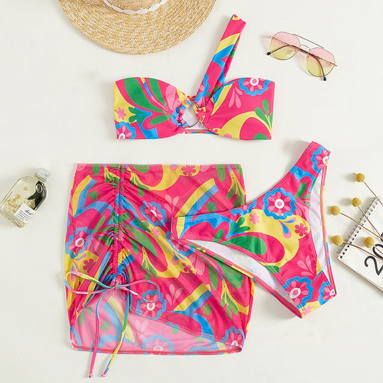 Damen Badanzug mit floralem Design und anpassbarem Wickelrock R&B