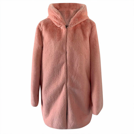 Damen Flauschige Kapuzenjacke aus Kunstfell mit dekorativem Schnitt R&B
