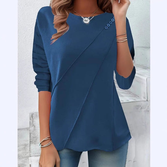 Damen modisches Oberteil mit asymmetrischem Saum und Knopfdetails R&B