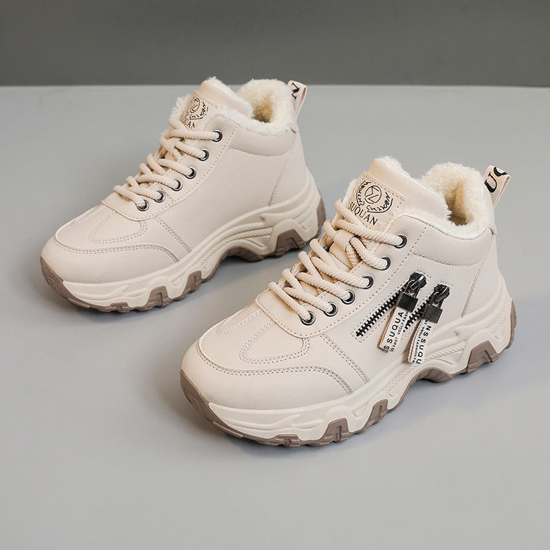 Damen modische High-Top Sneakers mit warmem Innenfutter und sportlichem Zipper-Design R&B