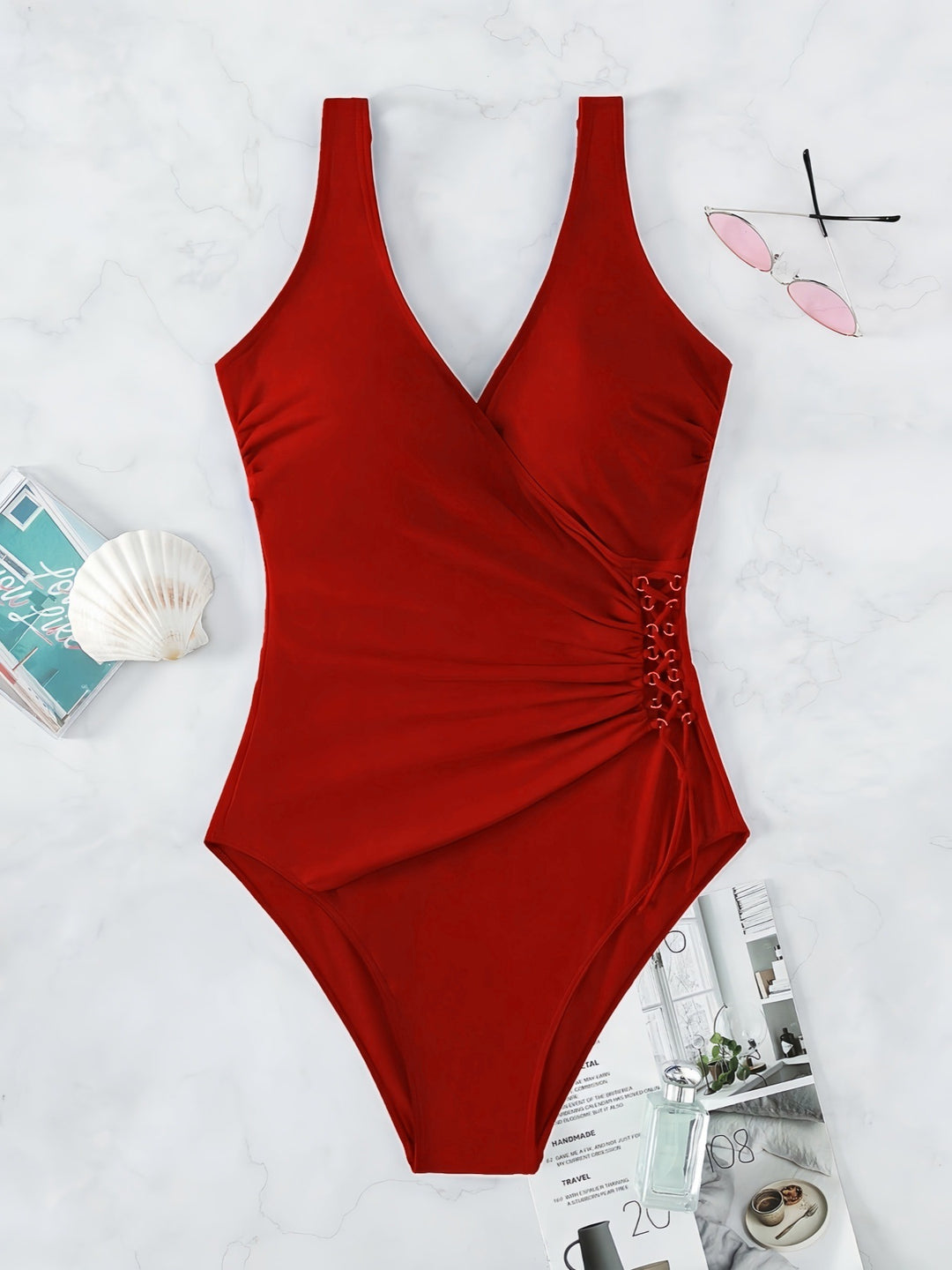 Damen Einteiliger Badeanzug mit raffiniertem Wickeldesign R&B
