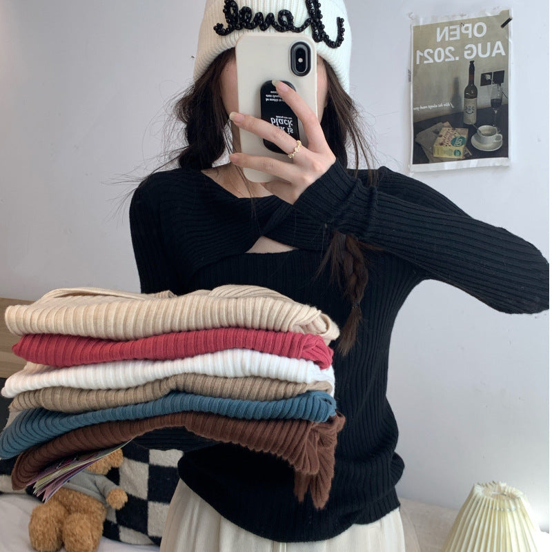 Damen Langarmshirt mit offener Schulterpartie und Rippstrickmuster R&B