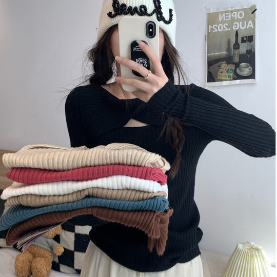 Damen Langarmshirt mit offener Schulterpartie und Rippstrickmuster R&B