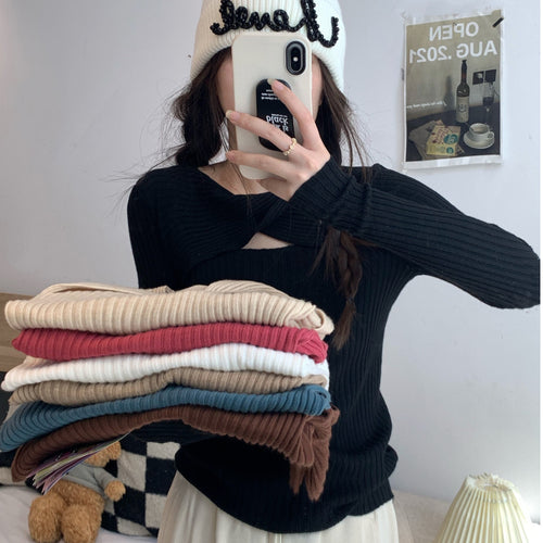Damen Langarmshirt mit offener Schulterpartie und Rippstrickmuster R&B