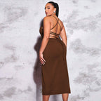 Damen schickes Maxikleid mit Spaghetti-Trägern und seitlichem Schlitz R&B