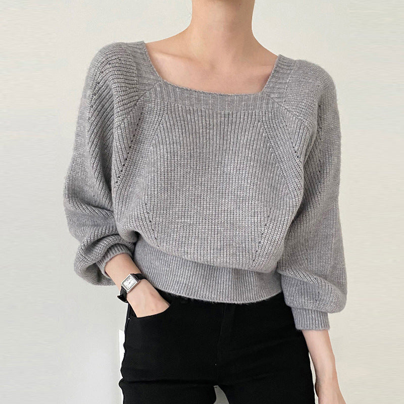 Damen Eleganter Grobstrickpullover mit offener Schulterpartie und weiten Ärmeln