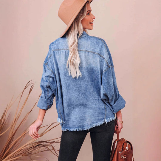 Damen Oversized Jeanshemd mit praktischen Brusttaschen und lässigem Schnitt R&B