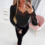 Damen Elegantes Shirt mit floralen Spitzenapplikationen und funkelnden Details R&B