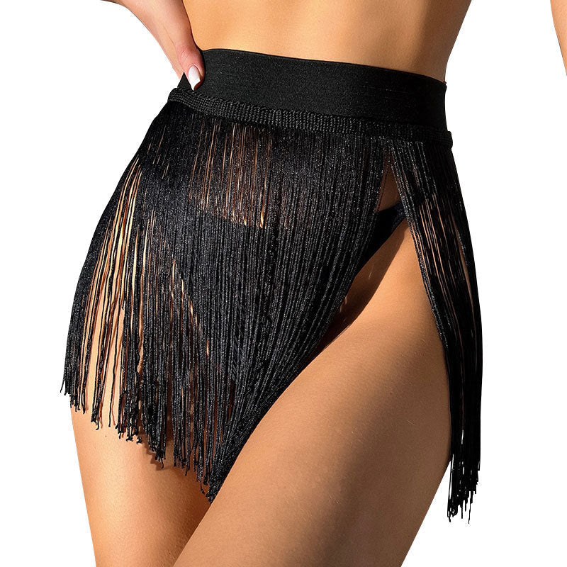 Damen Fransenbikinihöschen mit hochgezogenem Schnitt und elastischem Bund R&B