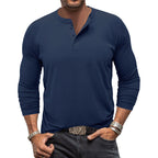 Herren Langarm-Henley-Shirt mit praktischem Knopfdesign R&B