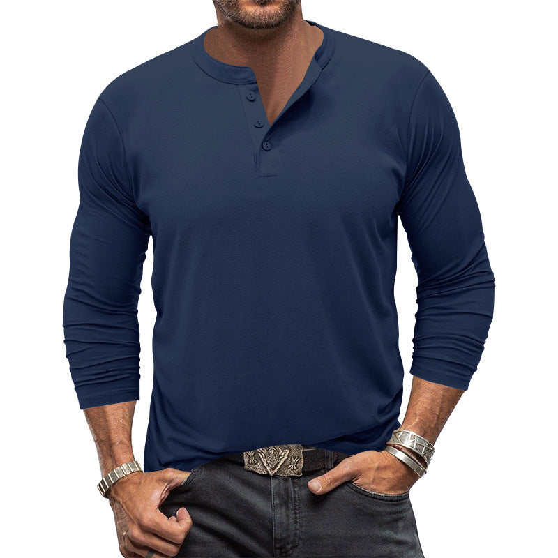 Herren nan langärmeliges Henleyshirt aus elastischem Baumwollmix mit Knopfleiste und tailliertem Schnitt R&B