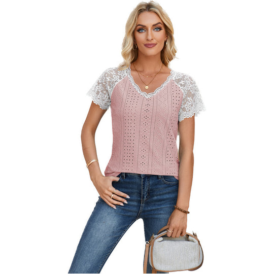 Damen Spitzeneinsatz T-Shirt R&B