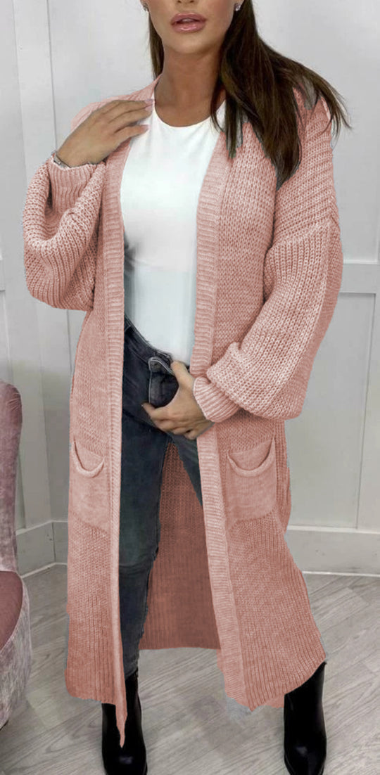 Damen Grobstrick-Cardigan im romantischen Design mit offenen Ärmeln R&B