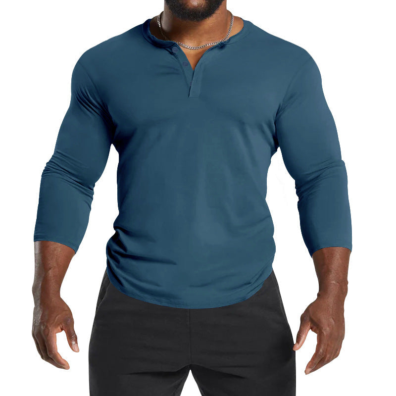 Herren Langarm-Henley-Shirt aus atmungsaktivem Baumwollmix mit Knopfdetails R&B
