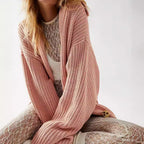 Damen Grobstrickjacke mit weiten Ärmeln und Kapuze R&B