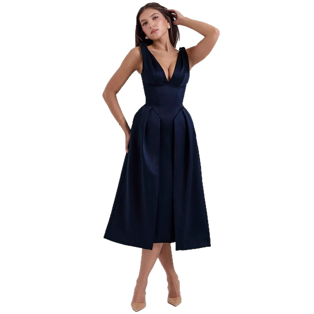 Damen Maxikleid mit elegantem V-Ausschnitt und strukturiertem Rock R&B