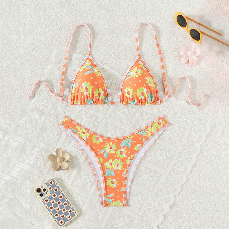 Damen Triangel-Bikini mit floralem Druck und verstellbaren Trägern R&B