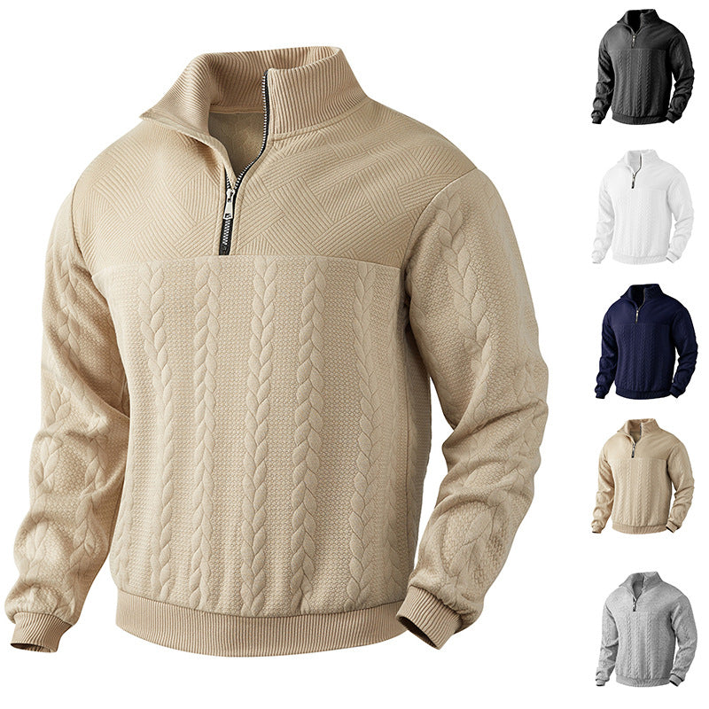 Herren nan Strickpullover mit kurzem Reißverschluss und Zopfmuster R&B
