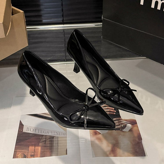 Damen elegante Pumps mit modischem Schleifendesign und bequemem Blockabsatz R&B