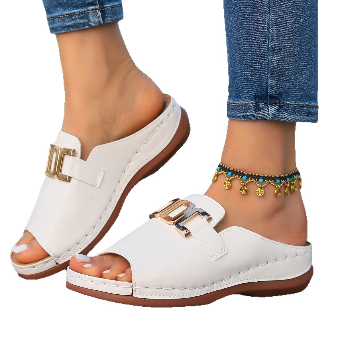 Damen Komfortable Mules mit eleganten Schnallenakzenten