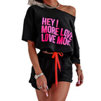 Damen Trendiges Cropped-Loungewear-Set mit auffälligem Grafikdruck und elastischem Bund R&B