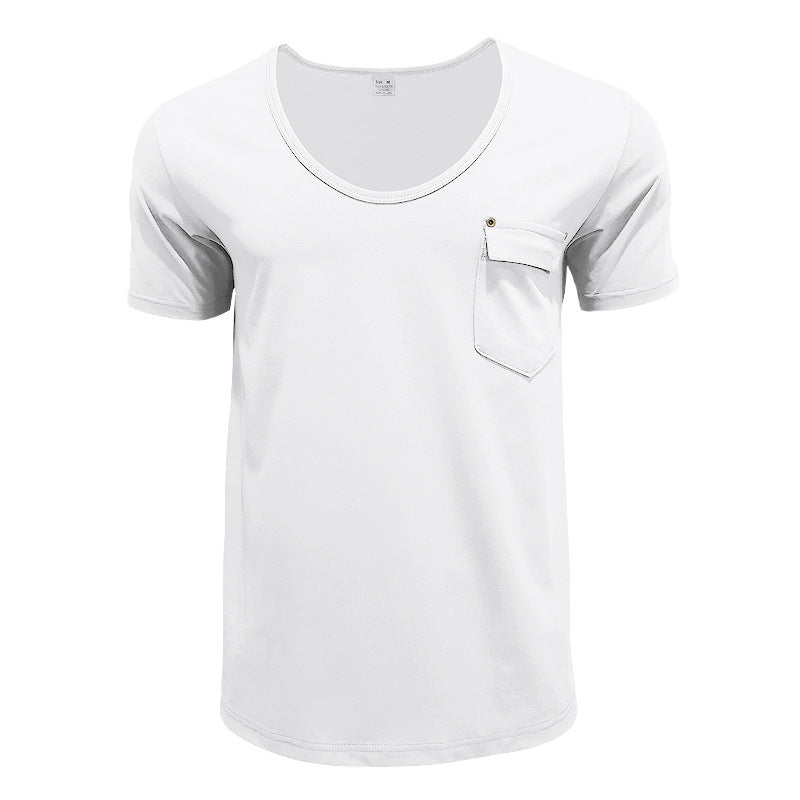 Herren Basic V-Ausschnitt T-Shirt mit Brusttasche R&B