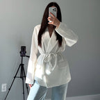 Damen Oversized Blazerjacke mit Taillengürtel R&B