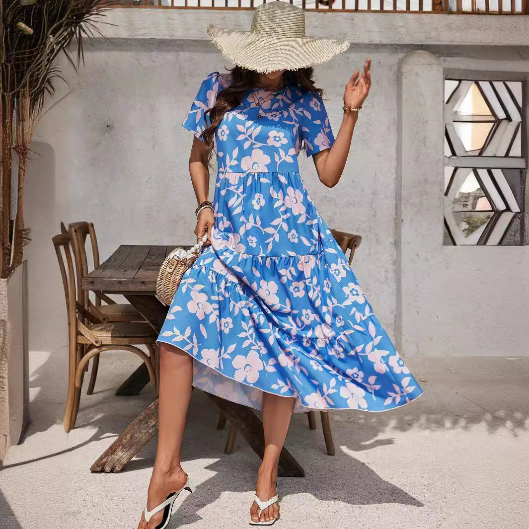 Damen Maxikleid mit floralem Design und voluminösem Rock R&B