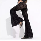 Damen Hoch taillierte Leoparden-Hose mit weitem Bein R&B