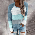 Damen gestreifter leichter Strickpullover