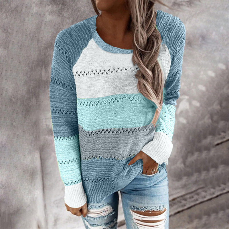 Damen gestreifter leichter Strickpullover