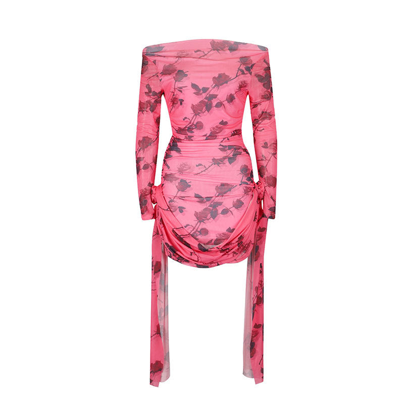 Damen Off-Shoulder Minikleid mit floralen Rüschen und eleganter Taillierung R&B