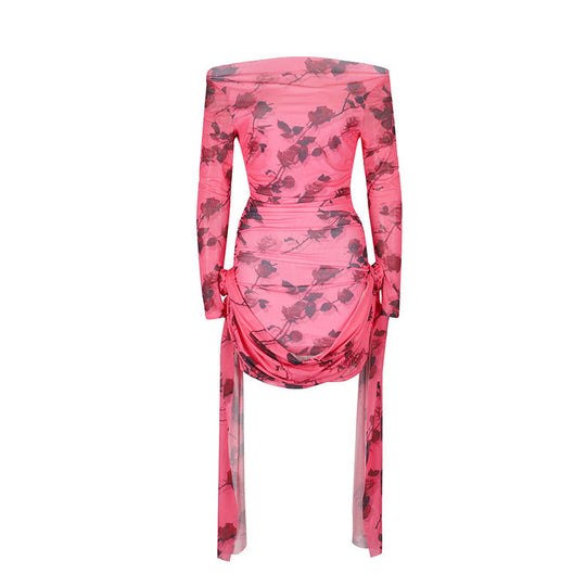 Damen Off-Shoulder Minikleid mit floralen Rüschen und eleganter Taillierung R&B