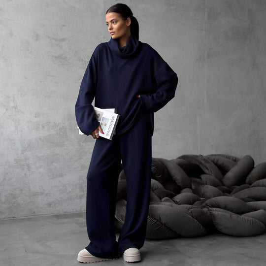 Damen komfortables Lounge-Set mit weitem Schnitt und hohem Kragen R&B