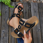 Damen Modische Sandalen mit dekorativen Rechteck-Applikationen und ergonomischem Fußbett R&B