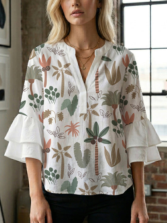 Damen Bluse mit Rüschendetails und auffälligem Animal-Print R&B