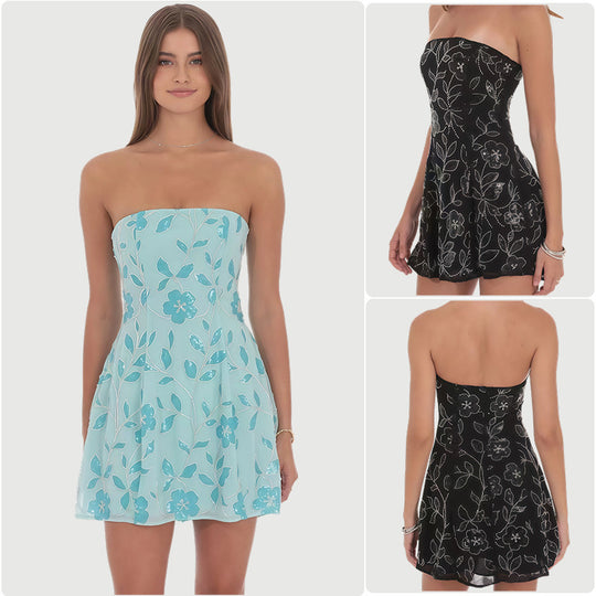 Damen Freizeitkleid mit floralem Aufdruck und schulterfreiem Design R&B