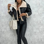 R&B | Schwarze Lederjacke mit Teddyfutter
