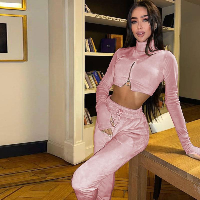 Damen lässiger Sportanzug mit kurzem Oberteil und hohem Kragen R&B