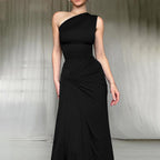 Damen Elegantes One-Shoulder Maxikleid mit verführerischem Seitenschlitz R&B